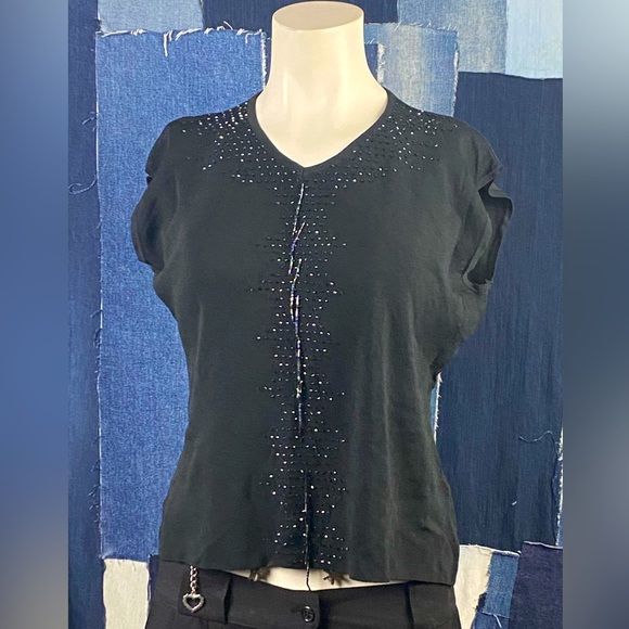 Festive V Neck Sleeveless Top w/Multi Pastel Beaded Detail on Front Sz L/XL - Picture 2 of 8